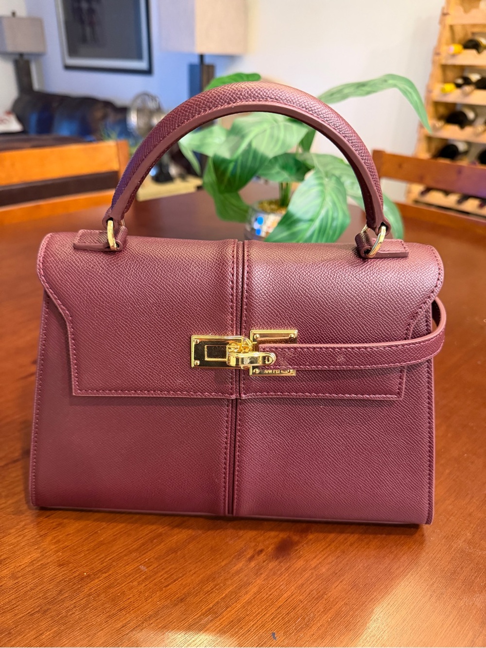 Elise Large Top Handle Bag - Claret Burgandy with gold hardware